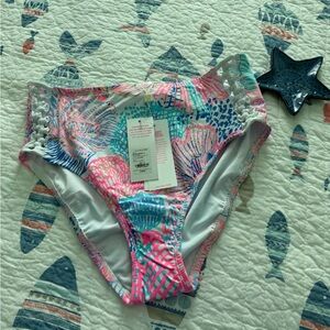 Lilly Pulitzer Multicolor High-Waist Bikini Bottoms in Pink, Teal & Blue